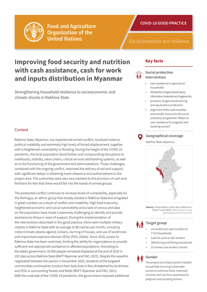 Improving food security and nutrition through cash assistance, labor compensation, and input distribution in Myanmar | Strengthening household resilience to socio-economic and climatic shocks in Rakhine State, Myanmar