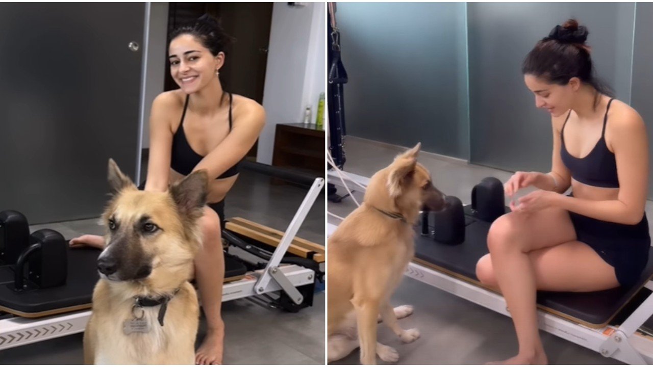 Ananya Panday watched Bridgerton on Saturday night and started her Sunday morning off with a fun Pilates session with her furry friend.